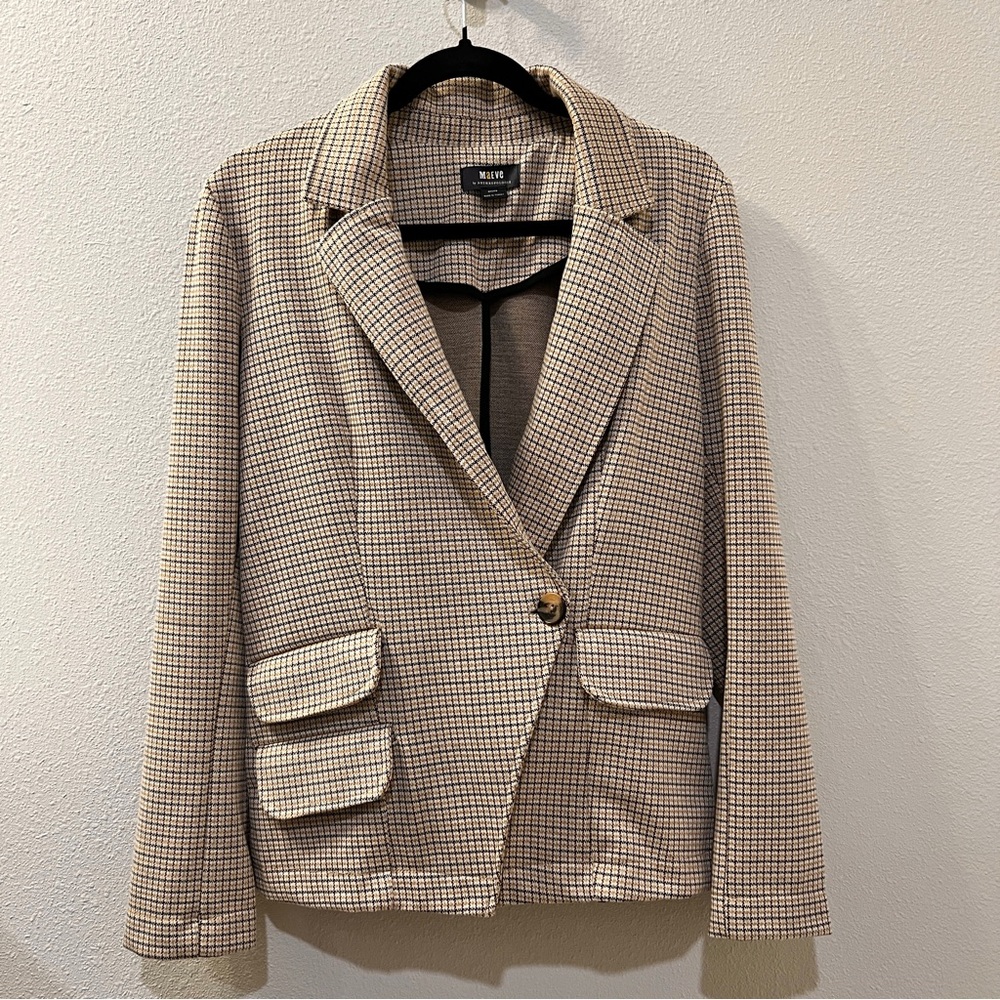 ANTHROPOLOGIE MAEVE Collegiate Houndstooth Plaid Knit Blazer Stretch Fit Medium